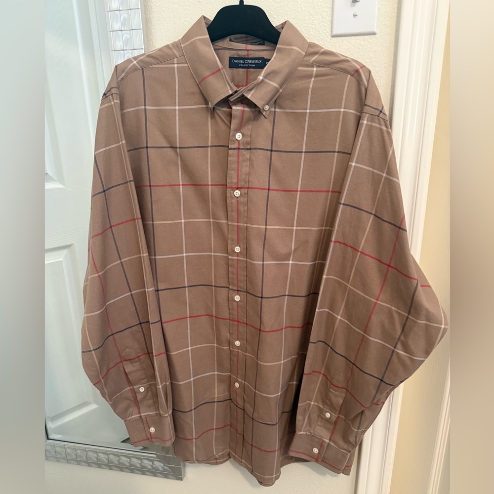 Daniel Cremieux Brown Windowpane Button-Down Shirt with Red & Navy Accents - XL